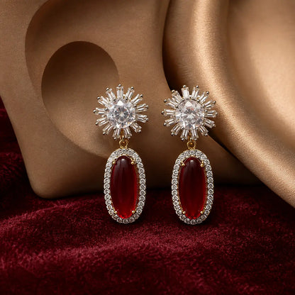 Nayab Crystal Oval Drop Statement Earrings – Red