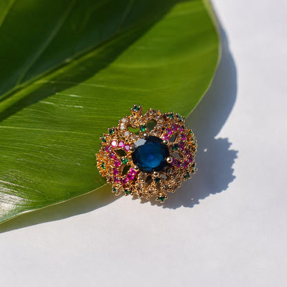Aurelia blue multicolour Kundan statement ring 3