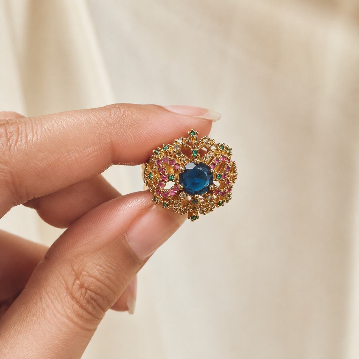 Aurelia blue multicolour Kundan statement ring 6