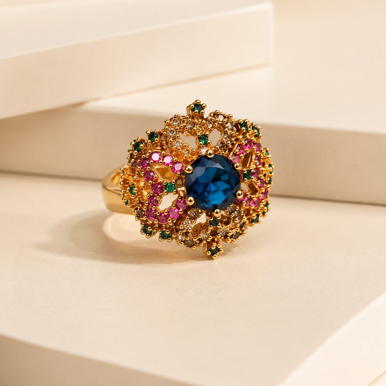 Aurelia blue multicolour Kundan statement ring 1