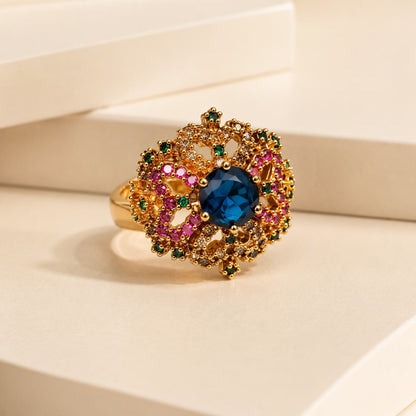 Aurelia blue multicolour Kundan statement ring 1