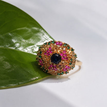 Zaria midnight blue multicolour Kundan cocktail ring 3