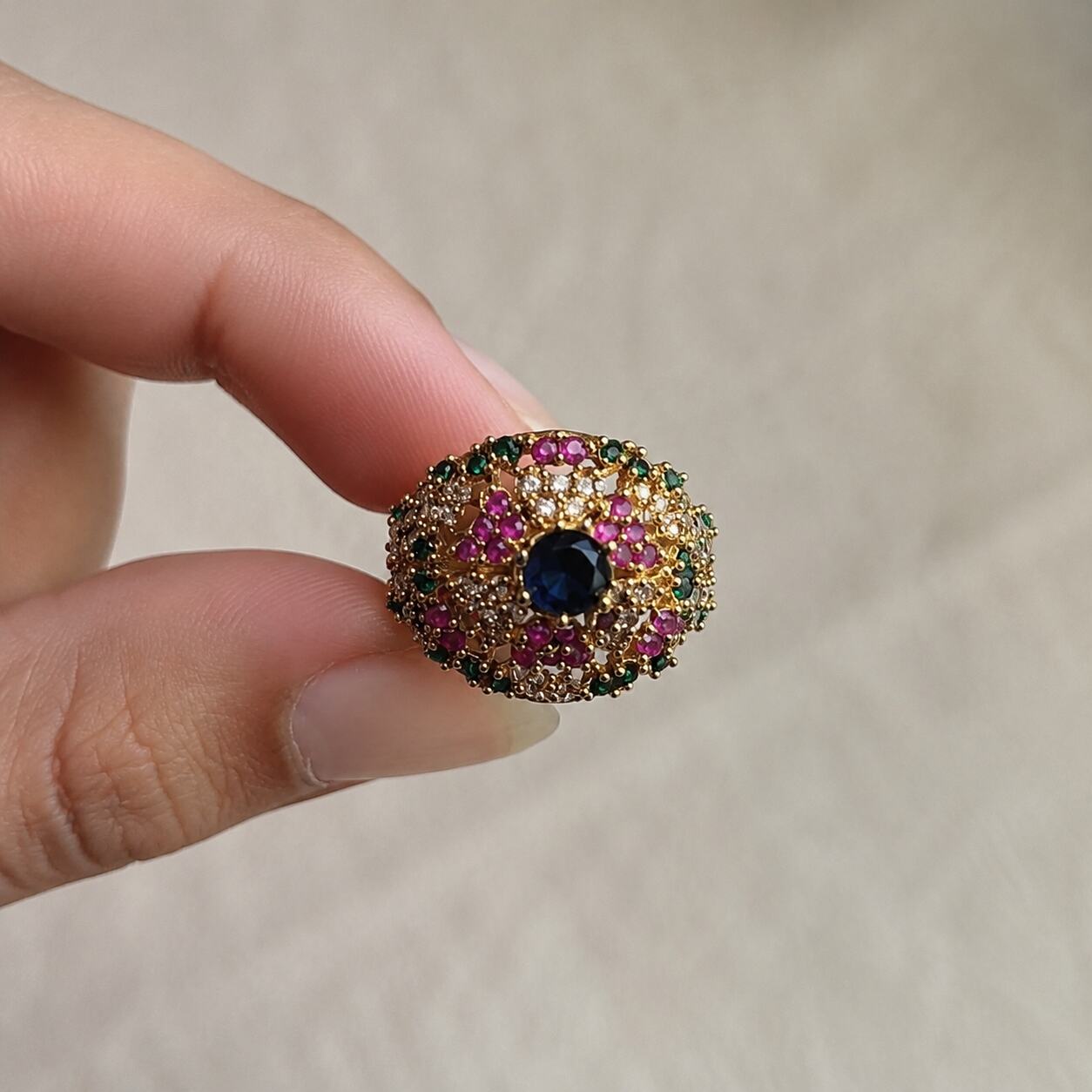 Zaria midnight blue multicolour Kundan cocktail ring 6