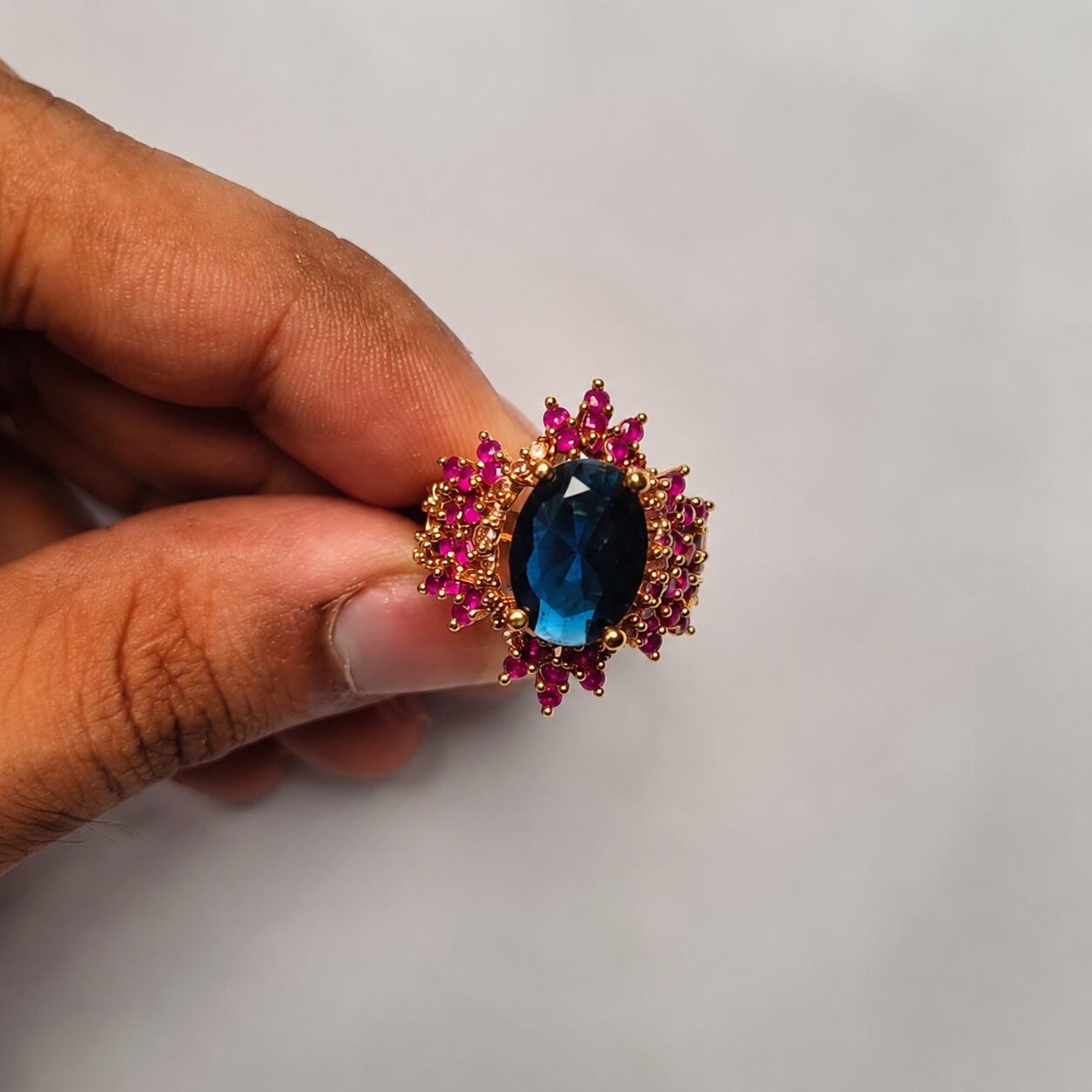 Mehrunisa sapphire blue and ruby pink statement ring 6