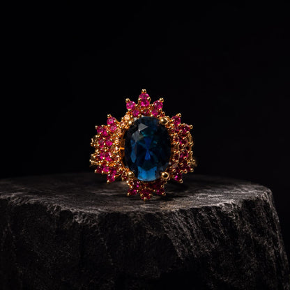 Mehrunisa sapphire blue and ruby pink statement ring 2
