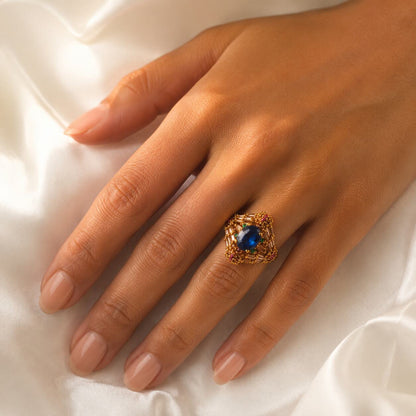Roshana sapphire blue antique gold statement ring 5