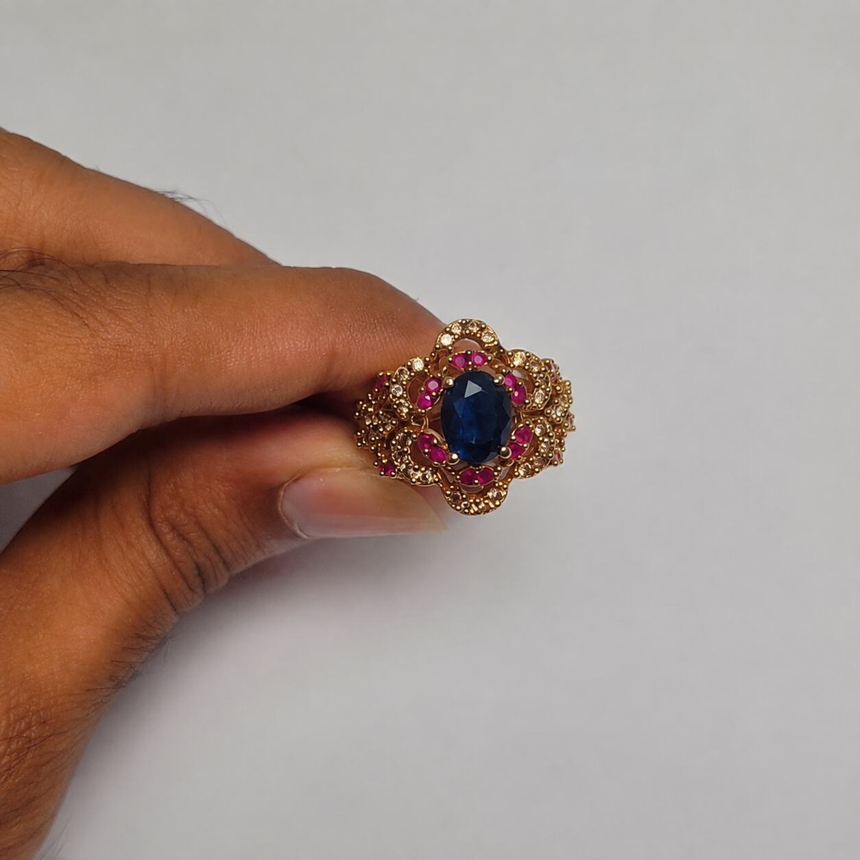 Noorjahan midnight blue and ruby filigree ring 6