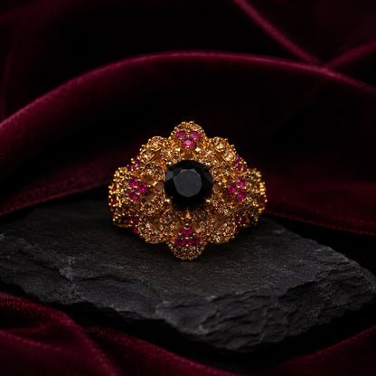 Gulnaar Midnight Blue & Ruby Floral Cocktail Ring view 4