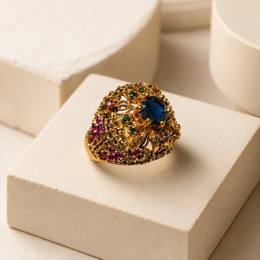 Pariza Sapphire Blue Multicolour Filigree Ring view 1