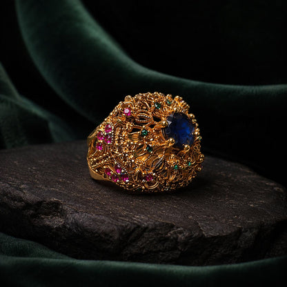 Pariza Sapphire Blue Multicolour Filigree Ring view 2
