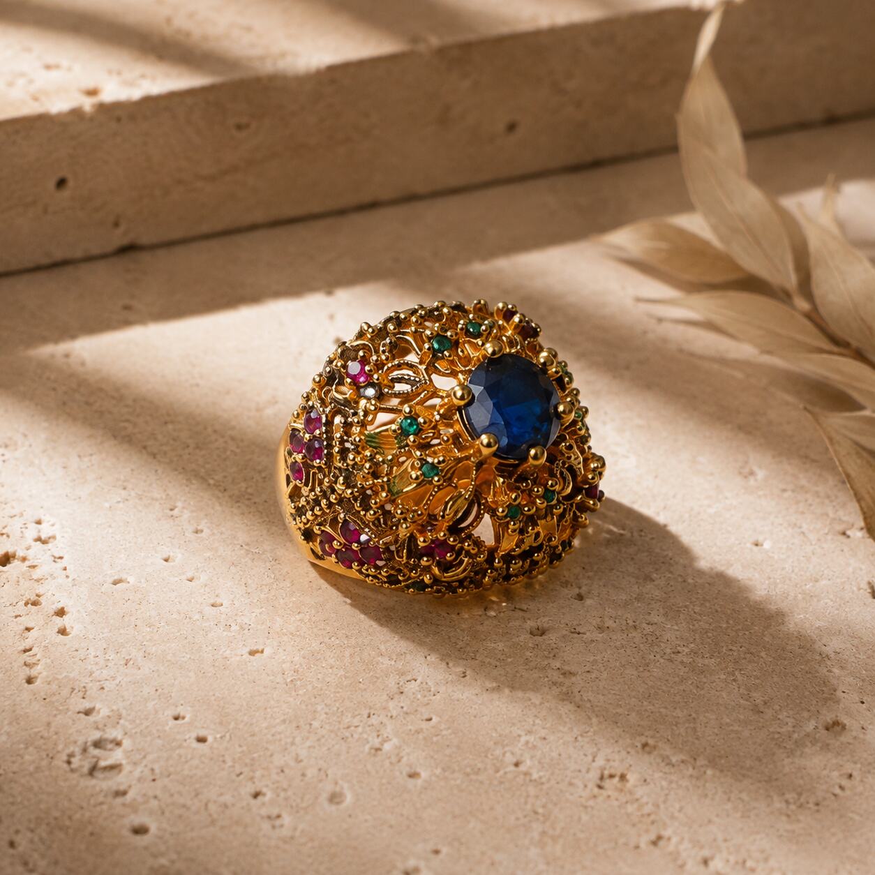 Pariza Sapphire Blue Multicolour Filigree Ring view 4