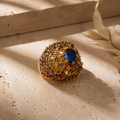 Pariza Sapphire Blue Multicolour Filigree Ring view 4