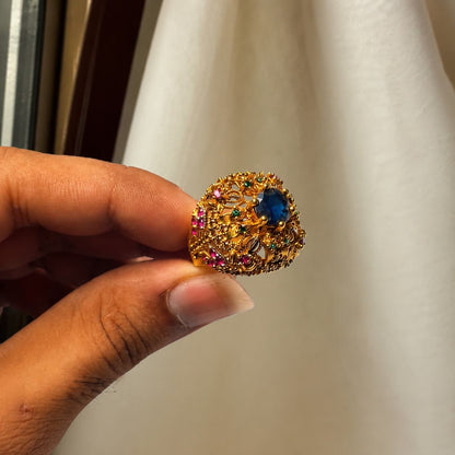 Pariza Sapphire Blue Multicolour Filigree Ring view 6