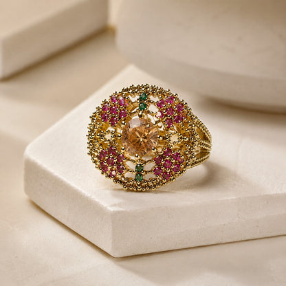 Zareen Champagne Ruby Multicolour Cocktail Ring view 2