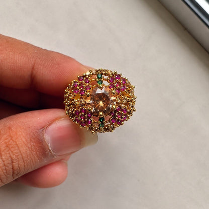 Zareen Champagne Ruby Multicolour Cocktail Ring view 3