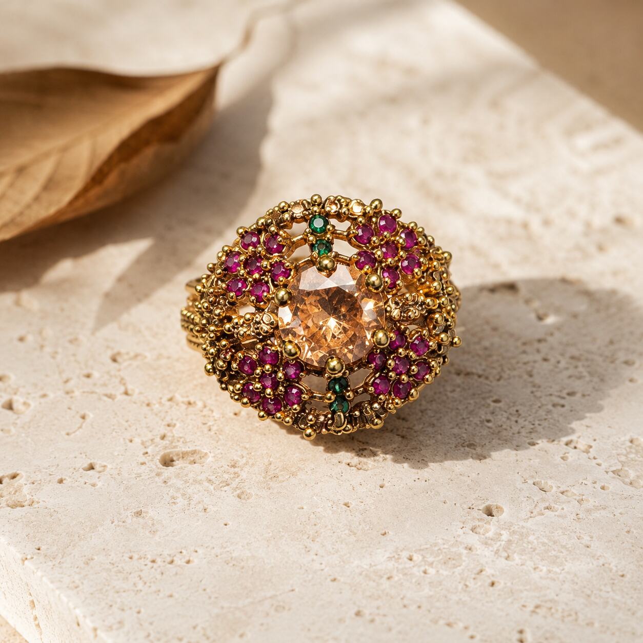 Zareen Champagne Ruby Multicolour Cocktail Ring view 6