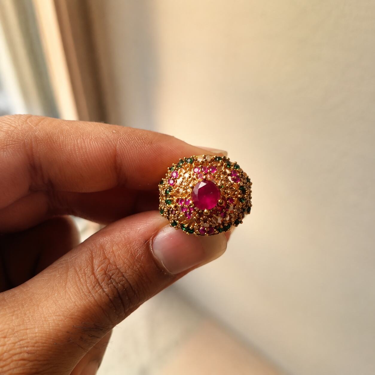 Meher Ruby Red Multicolour Teardrop Statement Ring view 5