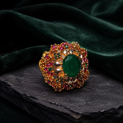 Nayab Emerald Green Ruby Crystal Halo Ring view 2