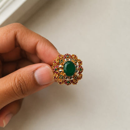 Nayab Emerald Green Ruby Crystal Halo Ring view 6