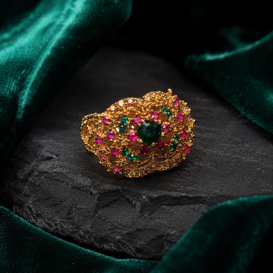 Mahira Emerald Ruby Multicolour Openwork Ring view 3