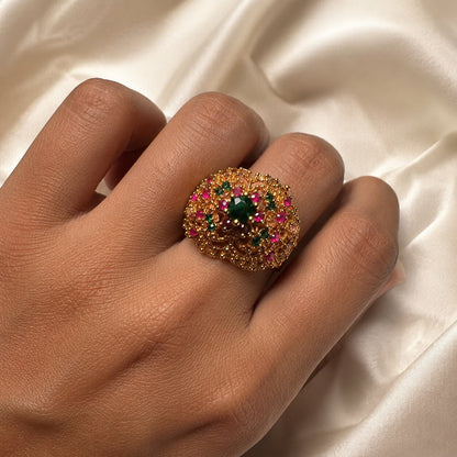 Mahira Emerald Ruby Multicolour Openwork Ring view 5