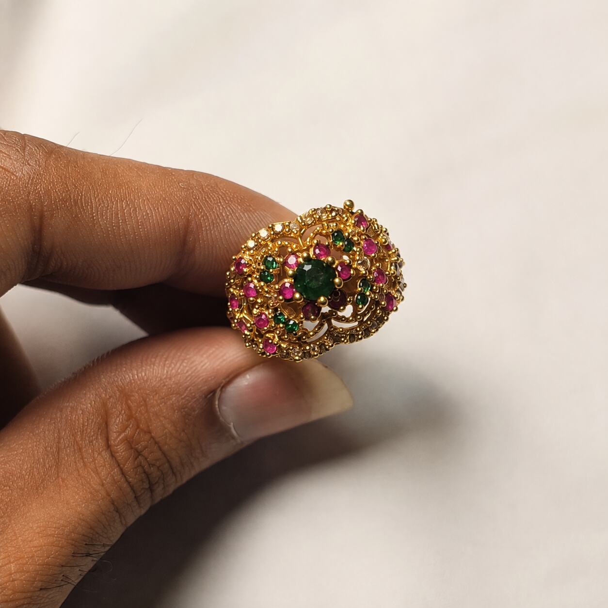 Mahira Emerald Ruby Multicolour Openwork Ring view 6