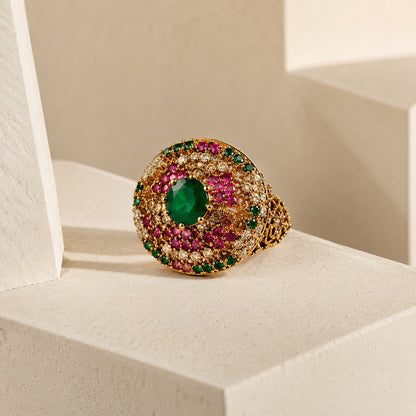 Dilara Emerald Ruby Circular Statement Ring view 1