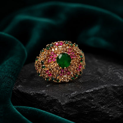 Dilara Emerald Ruby Circular Statement Ring view 3