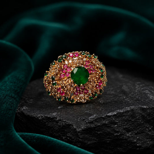 Dilara Emerald Ruby Circular Statement Ring view 3