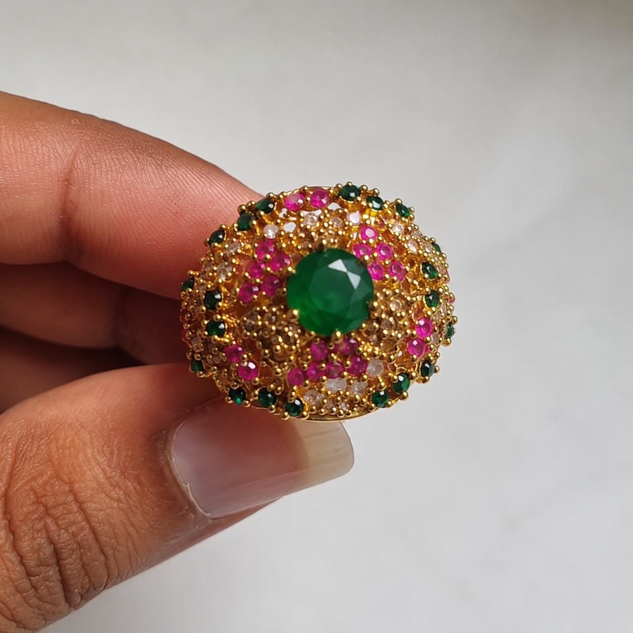 Dilara Emerald Ruby Circular Statement Ring view 5