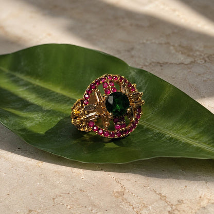 Zahra emerald green ruby Kundan statement ring view 3