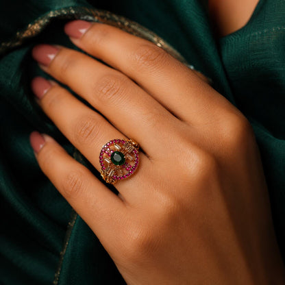 Zahra emerald green ruby Kundan statement ring view 6