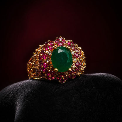Anara emerald green ruby floral cocktail ring view 2