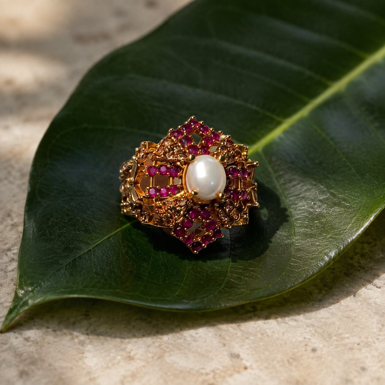 Roshanara pearl ruby geometric statement ring view 3