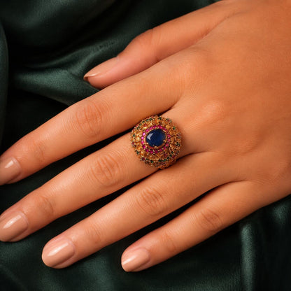 Neelam Sapphire Blue Ruby & Emerald Floral Ring - image 4