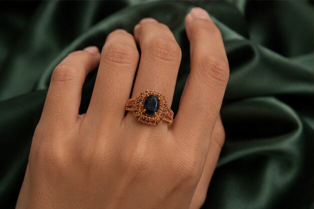 Saher Sapphire Blue Ruby Filigree Statement Ring - image 5