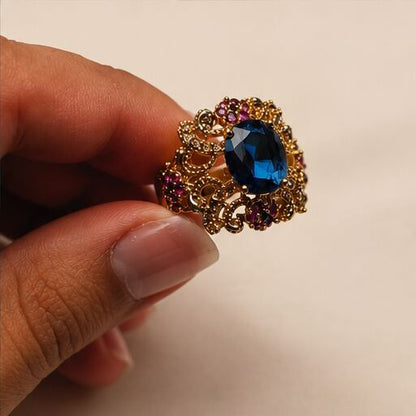 Mehrunisa Sapphire Blue Ruby Filigree Cocktail Ring - image 6