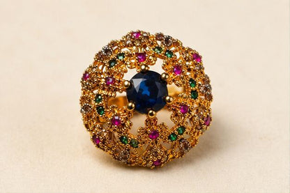 Gulnaar Sapphire Ruby Emerald Filigree Ring - image 1