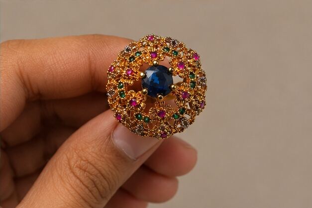 Gulnaar Sapphire Ruby Emerald Filigree Ring - image 6