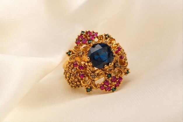 Nayab Sapphire Ruby Emerald Floral Ring - image 1