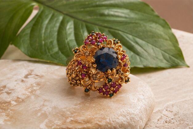 Nayab Sapphire Ruby Emerald Floral Ring - image 3
