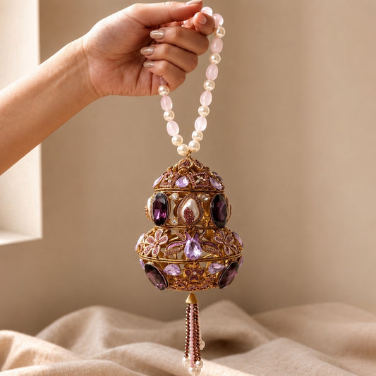Amethyst & Gold Filigree Bell Orb Bridal Bag