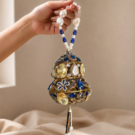 Royal Blue & Citrine Filigree Bell Orb Bridal Bag