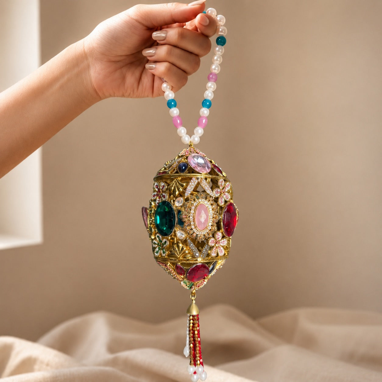 Multicolour Floral Gem Oval Egg Bridal Bag