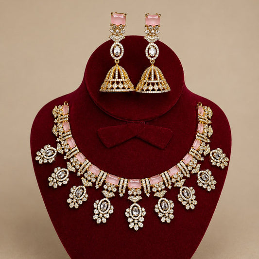 Pink Floral Drop Necklace & Earring Set