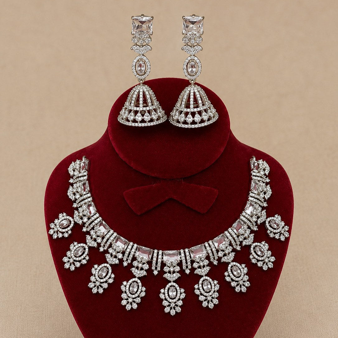 Pink Floral Drop Necklace & Earring Set