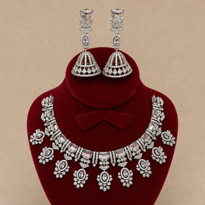 Pink Floral Drop Necklace & Earring Set