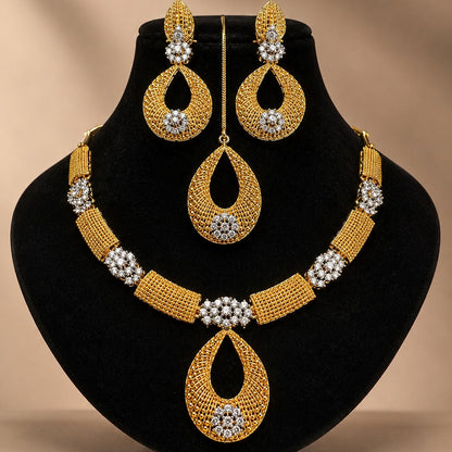 Gold Mesh Statement Necklace & Teeka Set