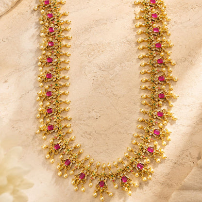 Ruby Kundan Pearl Mala Necklace