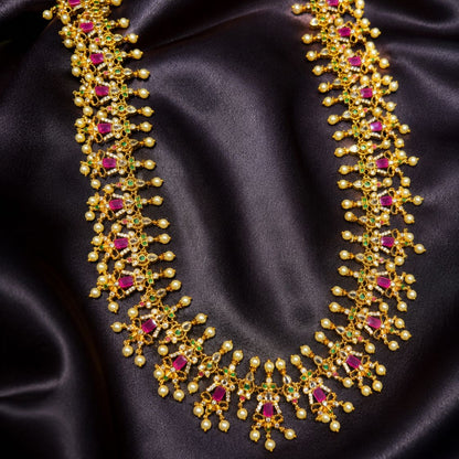 Ruby Kundan Pearl Mala Necklace